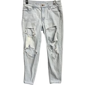 Empyre Boyfriend Jeans Junior Size 5 Blue Ripped Light Wash Denim Mid Rise STAIN